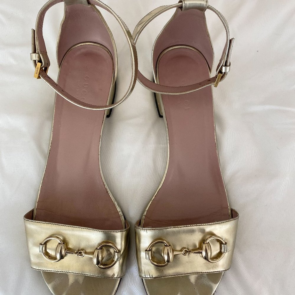 Gucci Gold Ankle Strap Sandals